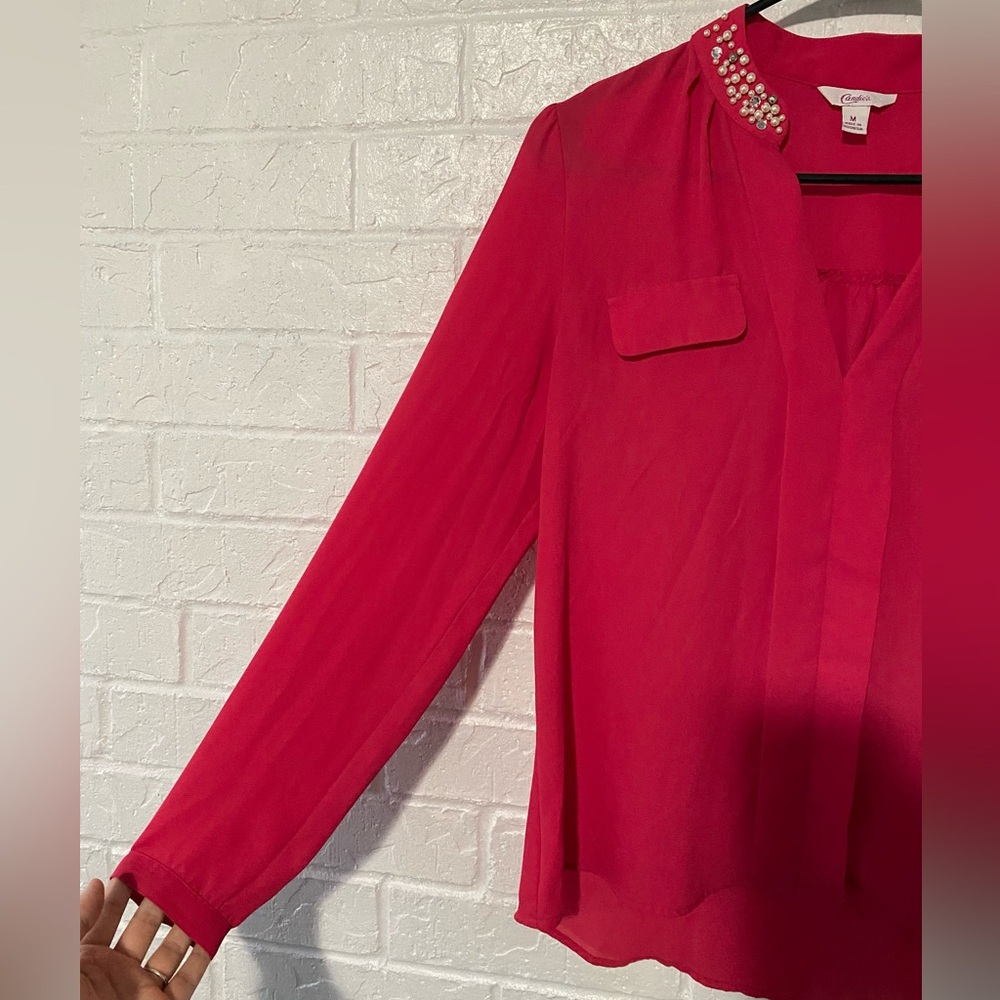 Candie's Raspberry Color Embellished Collar Blouse - Picture 8 of 14